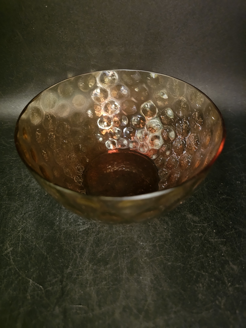 Vintage Fenton Amberina Glass Coin Dot Finger Bowl